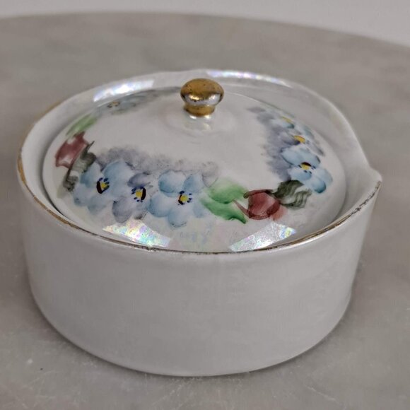 O.E.G. Royal Austria Iridescent Floral Lidded Button Trinket Box Gold Accents - Picture 8 of 13